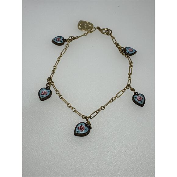 Lucy Isaac’s Turquoise Heart Bracelet Enamel Bracelet Vintage Look Gold Filled - Picture 1 of 6